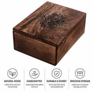 STORE INDYA Wooden Tea Box Organizer - 6 Compartment Tea Caddy with Tree of Life Design | Tea Storage Box for Tea Bags & Loos