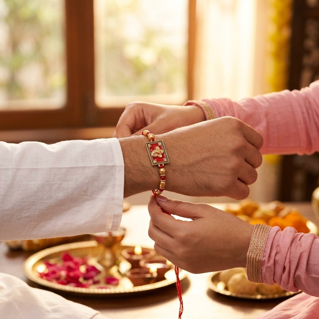 STORE INDYA Rakhi for Brother - Traditional Raksha Bandhan Rakhi Thread - Single Premium Ganesh Rakhi - Festival Gift