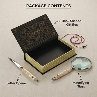 storeindya Magnifying Glass for Reading - Handheld Magnifier with Letter Opener Set, Vintage Mango Wood & Mother of Pearl, Bo