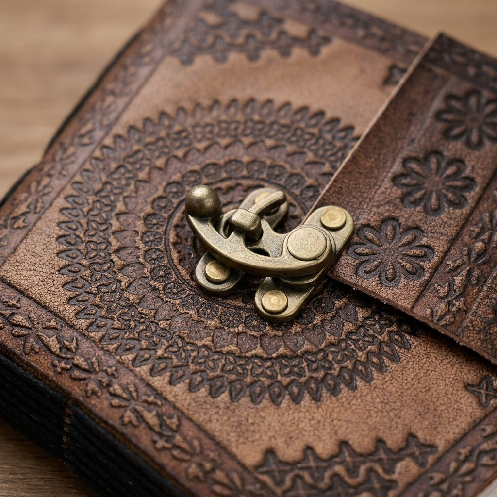 STORE INDYA Handmade Leather Bound Journal with Lock - Vintage Travel Diary | 192 Eco-Friendly Pages | Refillable Writing Not