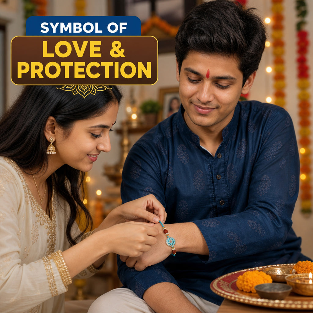 Shalinindia Designer Blue Enamel Rakhi for Brother – Rakhi Bracelet Thread, Traditional Raksha Bandhan Gift for Bhaiya