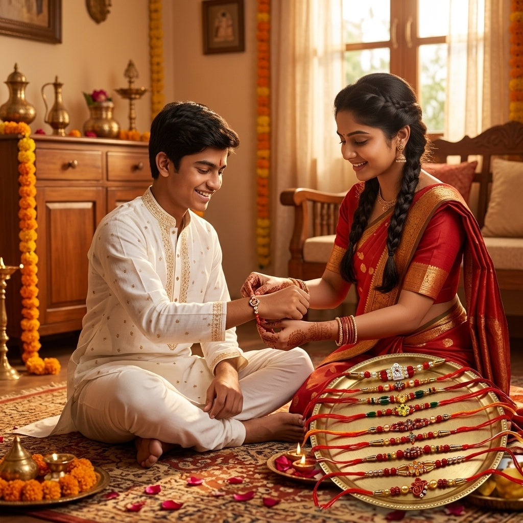 STORE INDYA Rakhi Set for Brother - 12 Designer Rakhi Thread Collection for Raksha Bandhan | Traditional Indian Rakhi Gift Set for Bhaiya Bhatija