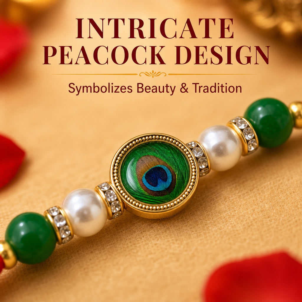 ShalinIndia Designer Green Peacock Rakhi for Brother – Traditional Raksha Bandhan Rakhi Bracelet | Premium Rakhi Thread Gift 