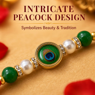 ShalinIndia Designer Green Peacock Rakhi for Brother – Traditional Raksha Bandhan Rakhi Bracelet | Premium Rakhi Thread Gift 
