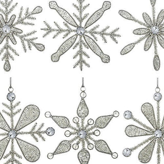 Shalinindia Snowflakes Decoration Christmas Ornaments Iron and Glass Pendant Hanging on Christmas Tree Decor Frames and Ceiling - Handmade Set of 6