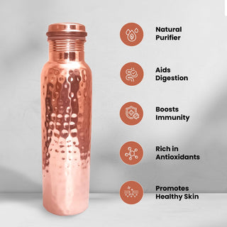 STORE INDYA 100% Pure Copper Drinking Water Bottle, 30 Oz, Handcrafted Hammered Ayurvedic Vessel with Leak-Proof Lid, Smooth 