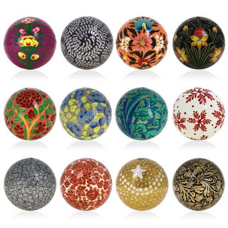 Shalinindia Christmas Ball Ornaments Decoration Items for Home Decor Office Wall Decor Tree Hanging Accessories Set of 12 Gift Set Handmade in Kashmir
