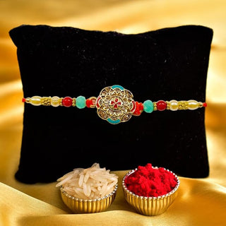 Store Indya Rakhis for Brother | 1 inch Cotton Designer Rakhi | Flower Engraved Raksha Bandhan Rakhi