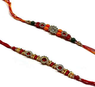 Rakhi for Brother | Multi Color Studded Gems Raksha Bandhan Rakhi Set | Designer Rakhis Multipack of 6 | 2.0 Inches Cotton Threads | Traditional Indian Festival Gift