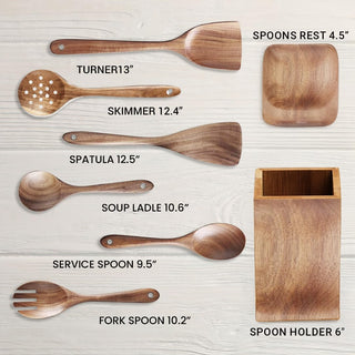 STORE INDYA 8 Piece Wooden Spoons for Cooking,Wood Kitchen Cooking Utensil Set for Nonstick Pans and Cookware | Wooden Utensi
