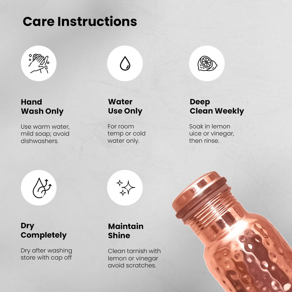STORE INDYA 100% Pure Copper Drinking Water Bottle, 30 Oz, Handcrafted Hammered Ayurvedic Vessel with Leak-Proof Lid, Smooth 