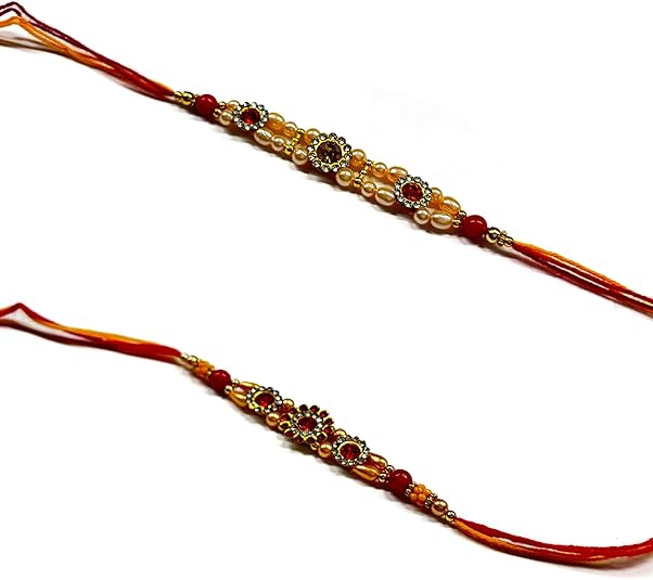 Rakhi for Brother | Multi Color Studded Gems Raksha Bandhan Rakhi Set | Designer Rakhis Multipack of 6 | 2.0 Inches Cotton Threads | Traditional Indian Festival Gift