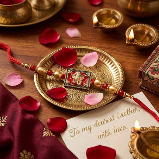 STORE INDYA Rakhi for Brother - Traditional Raksha Bandhan Rakhi Thread - Single Premium Ganesh Rakhi - Festival Gift