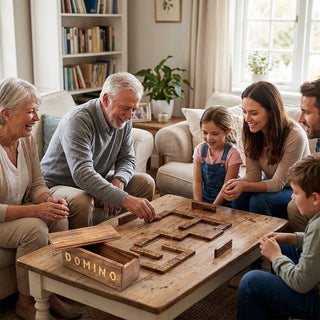 STORE INDYA Wooden Dominoes Set Double Six | Classic Handmade Domino Game Set 28 Tiles with Storage Box for Family Fun