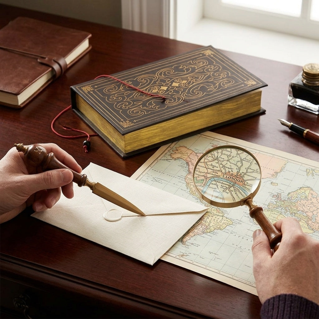 Storeindya Magnifying Glass Handheld | Vintage Wooden Handcrafted Reading Magnifier & Letter Opener Set | Mango Wood with Gif