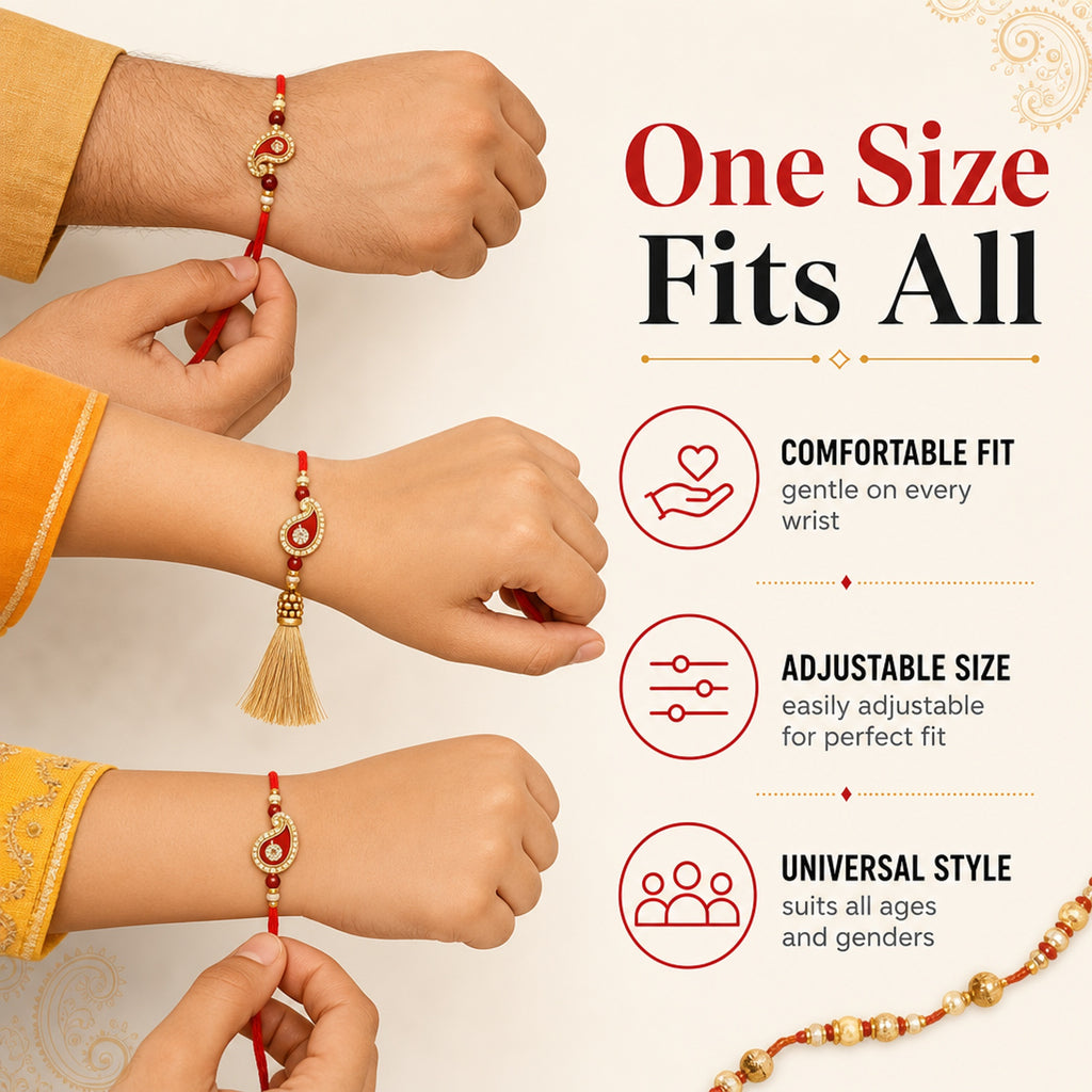 Shalinindia Bhai Bhabhi Rakhi Set of 2 – Traditional Lumba Thread Rakhi with Stones | Raksha Bandhan Gift Set for Brother & B