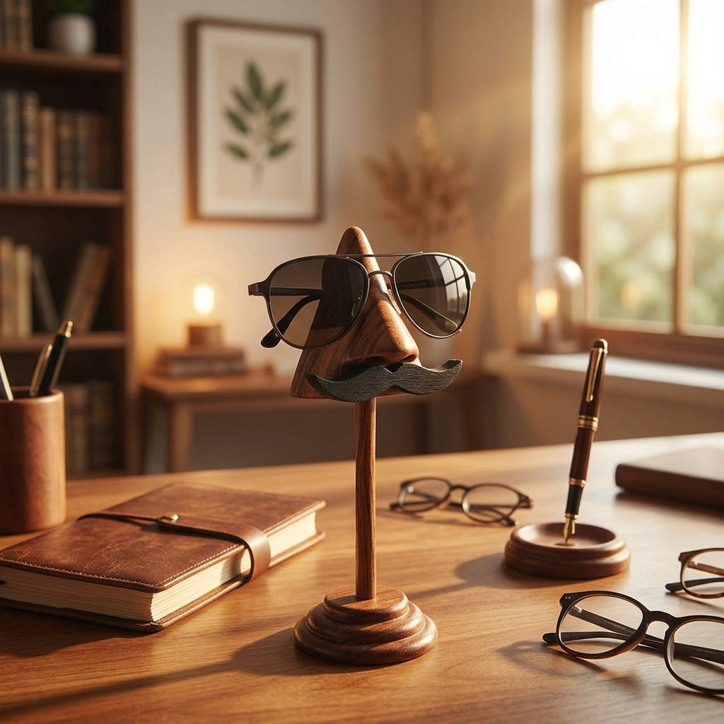 storeindya Handcrafted Rosewood Glasses Holder Stand - Wooden Eyeglass Holder for Sunglasses & Spectacles - Unique Aesthetic Gift Idea for Home & Office