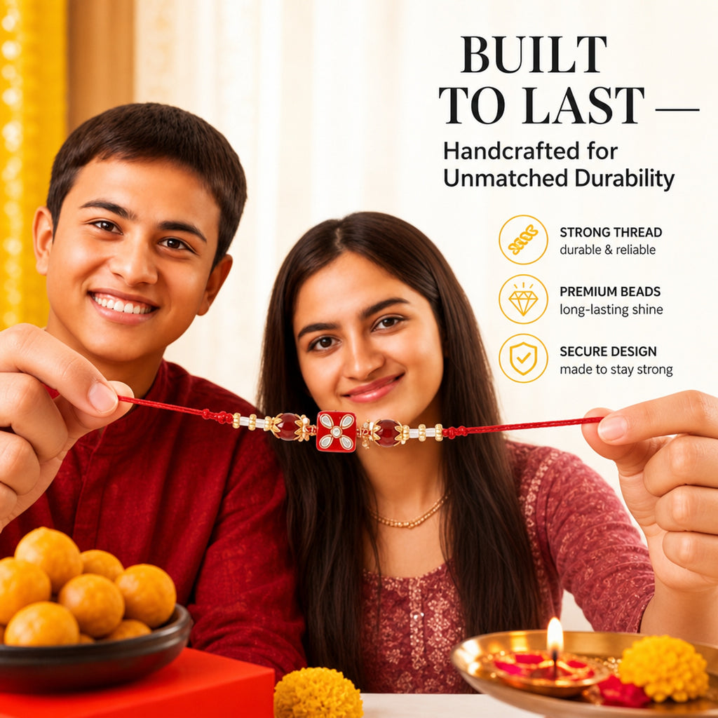 Shalinindia Designer Kundan Stone Rakhi for Brother – Traditional Raksha Bandhan Rakhi Bracelet | Rakhi Gift for Bhaiya | Red