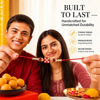 Shalinindia Designer Kundan Stone Rakhi for Brother – Traditional Raksha Bandhan Rakhi Bracelet | Rakhi Gift for Bhaiya | Red