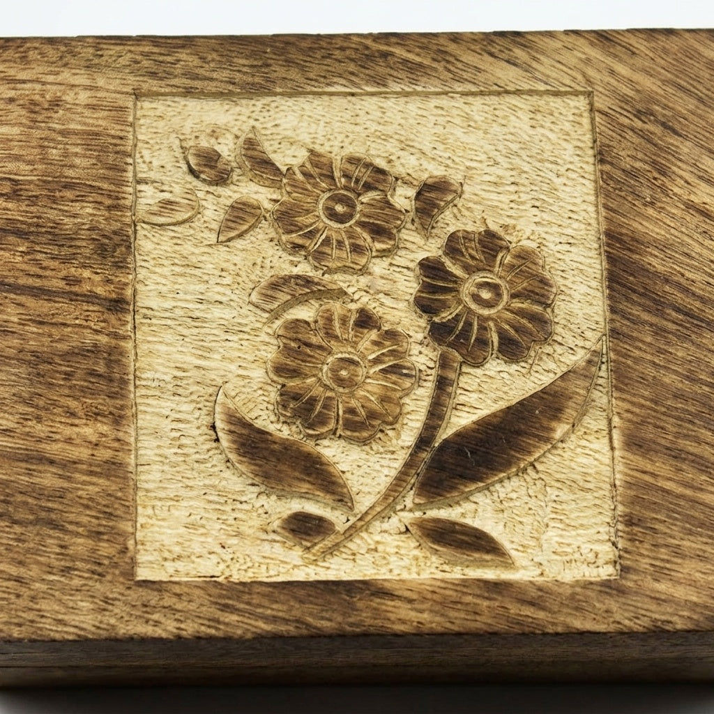 STORE INDYA Wooden Jewelry Box for Women | Hand Carved Decorative Jewelry Organizer with Flower Design | Treasure Keepsake Bo
