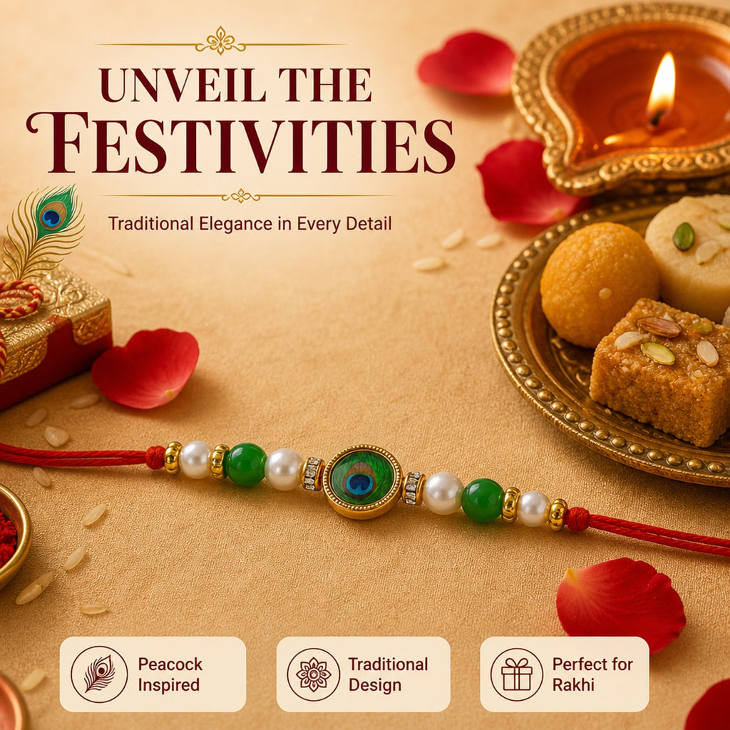 ShalinIndia Designer Green Peacock Rakhi for Brother – Traditional Raksha Bandhan Rakhi Bracelet | Premium Rakhi Thread Gift