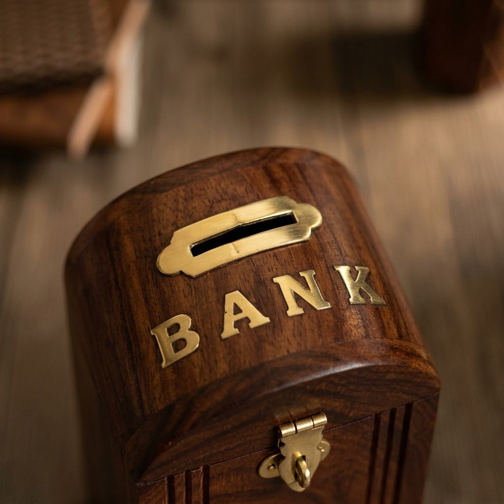 STORE INDYA Handmade Wooden Piggy Bank for Kids, Boys, Girls & Adults - Decorative Coin Money Bank Savings Box - Perfect Gift