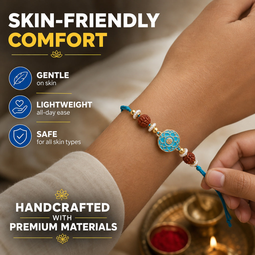 Shalinindia Designer Blue Enamel Rakhi for Brother – Rakhi Bracelet Thread, Traditional Raksha Bandhan Gift for Bhaiya