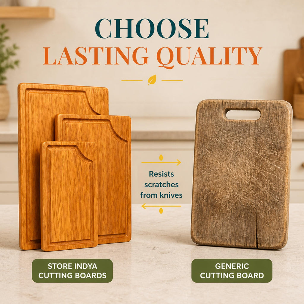 STORE INDYA Cutting Boards for Kitchen - Set of 3 Wooden Chopping Boards for Prep & Serving, Charcuterie, Butcher Block, Non