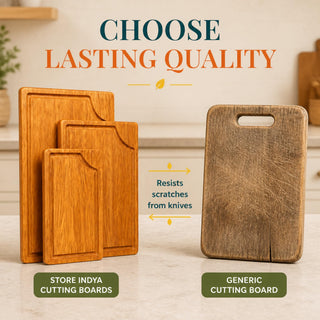 STORE INDYA Cutting Boards for Kitchen - Set of 3 Wooden Chopping Boards for Prep & Serving, Charcuterie, Butcher Block, Non 