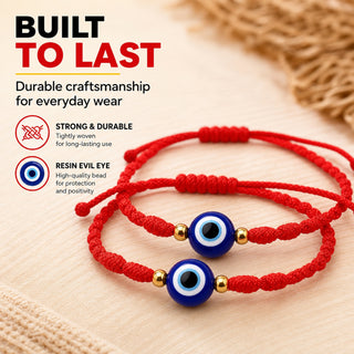 Shalinindia Red String Evil Eye Bracelet Set of 2 | Kabbalah Protection Rakhi for Brother | Adjustable Good Luck Bracelet for