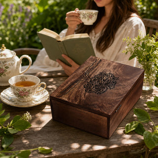 STORE INDYA Wooden Tea Box Organizer - 6 Compartment Tea Caddy with Tree of Life Design | Tea Storage Box for Tea Bags & Loos