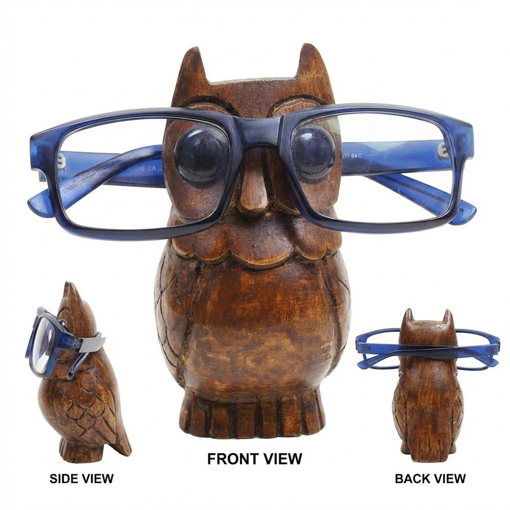 storeindya Handcrafted Wooden Eyeglass Spectacle Holder Organizer Spectacle Stand Trinket Tray Catch All Dish. (Owl-Small)
