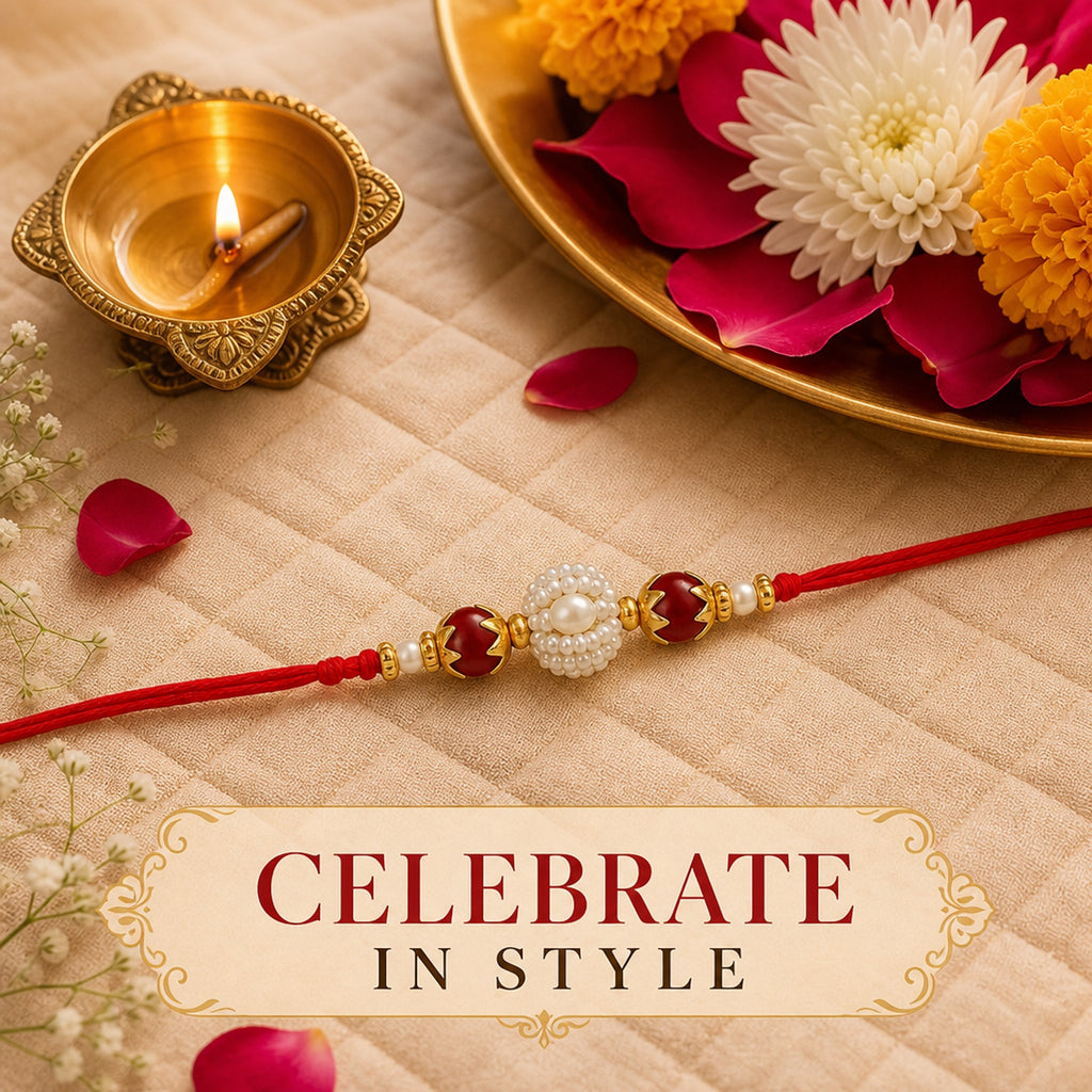 Designer Red Bead Rakhi for Brother – Rakhi Bracelet & Traditional Raksha Bandhan Gift Set for Bhaiya | Premium Raksha Bandhan Rakhi Gift
