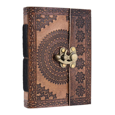 STORE INDYA Handmade Genuine Leather Journal Eco-Friendly Unlined Pages Compact Travel Diary Writing Journal with Lock | 192 Pages 7X5 inches