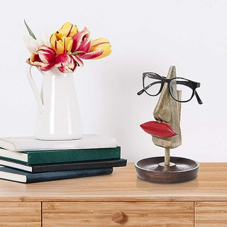 Hand Carved Wooden Eyeglass Spectacle Holder Stand for Desk Décor and Gift(Big Lips )