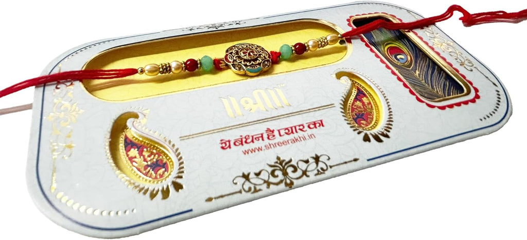 Store Indya Rakhis for Brother | 1 inch Cotton Designer Rakhi | Flower Engraved Raksha Bandhan Rakhi