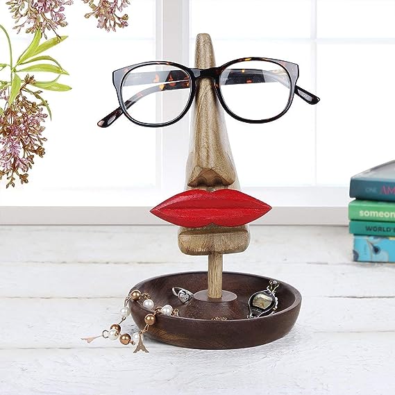 Hand Carved Wooden Eyeglass Spectacle Holder Stand for Desk Décor and Gift(Big Lips )