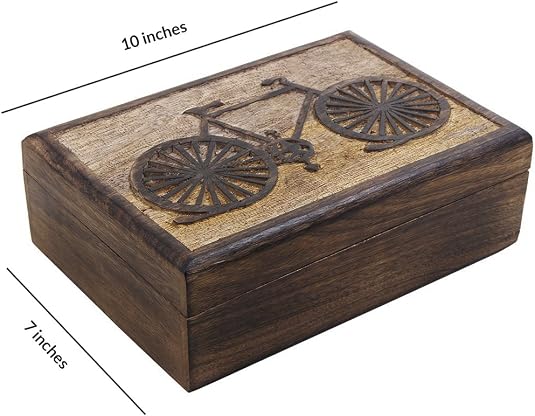 Rustic Wood Bicycle Jewelry Box | Handmade Decorative Storage Chest for Rings, Watches & Trinkets | Unique Vintage Keepsake B