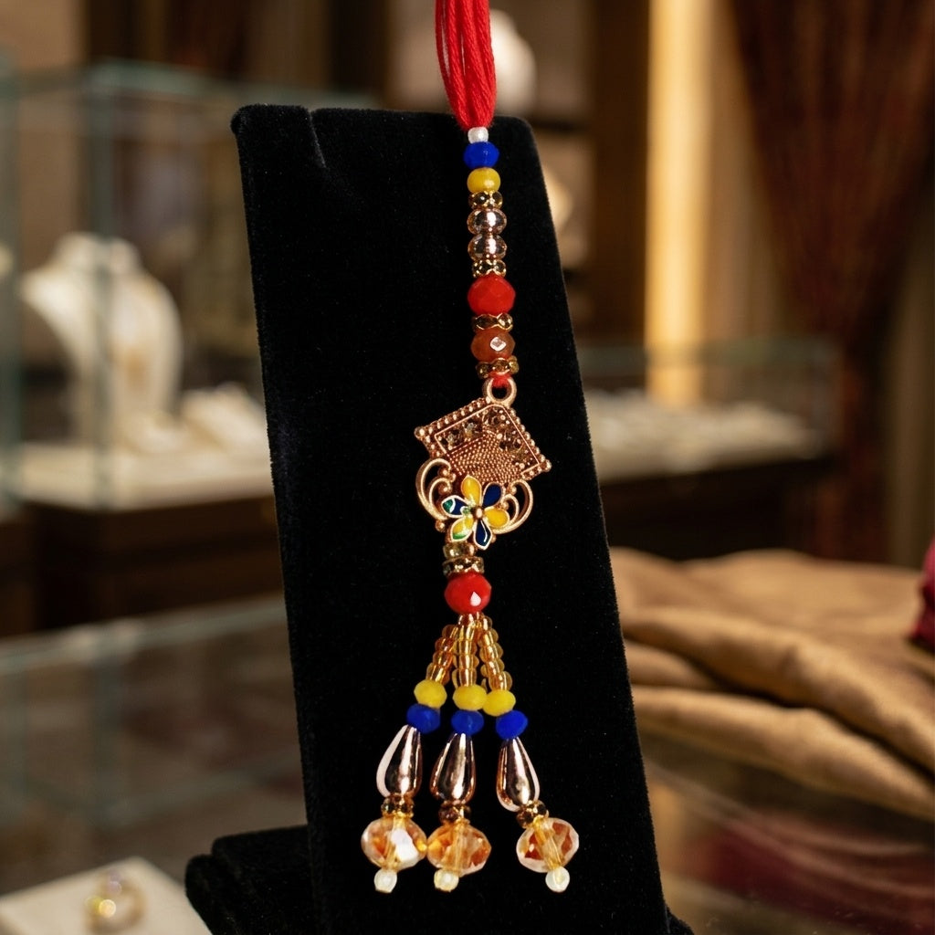 STORE INDYA Rakhi Set for Brother and Bhabhi - Traditional Bhaiya Bhabhi Rakhi for Raksha Bandhan Festival - Medium Size