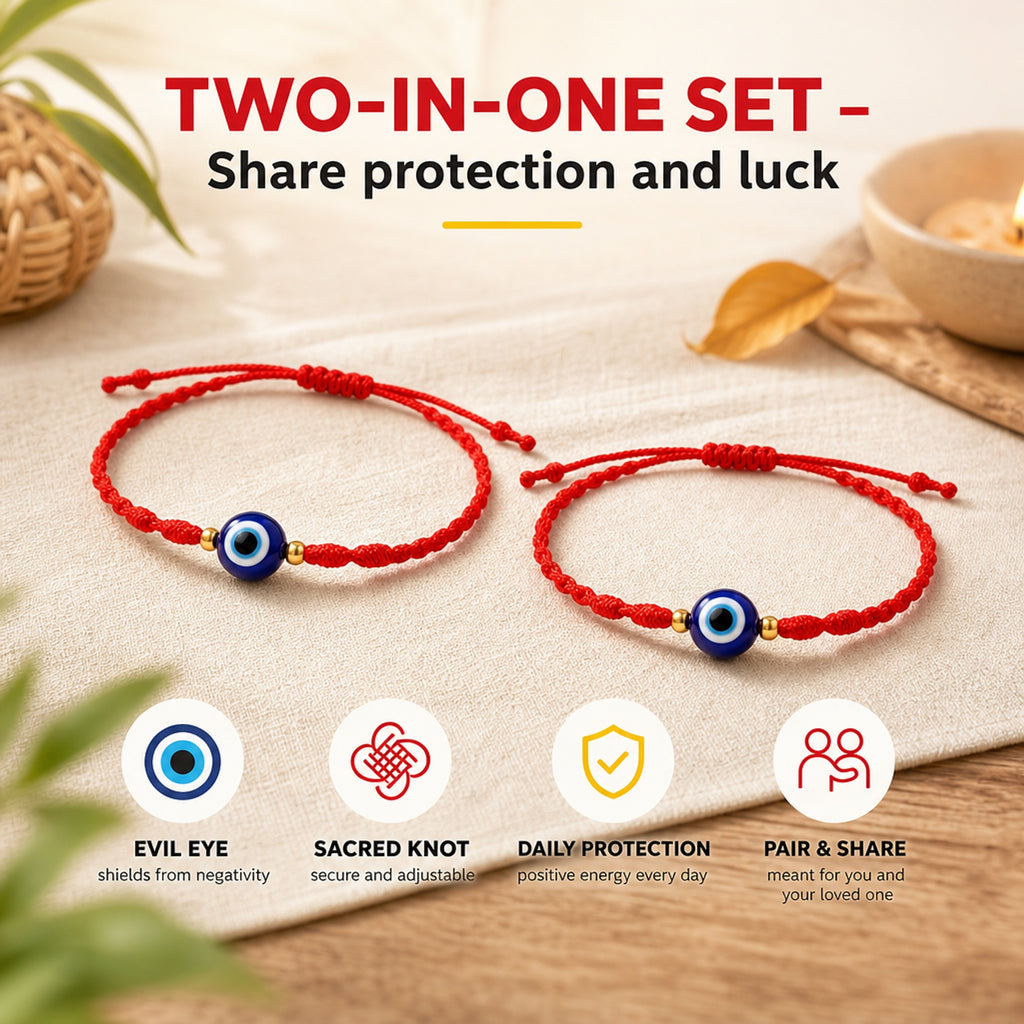 Shalinindia Red String Evil Eye Bracelet Set of 2 | Kabbalah Protection Rakhi for Brother | Adjustable Good Luck Bracelet for