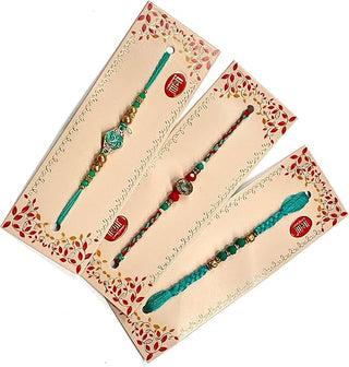 Rakhi 3 Set for Brother | 2.0 Inches Cotton Rakhi for Brother | Multi Color Beads Rakhis for Brother | Raksha Bandhan Rakhi Set Gift