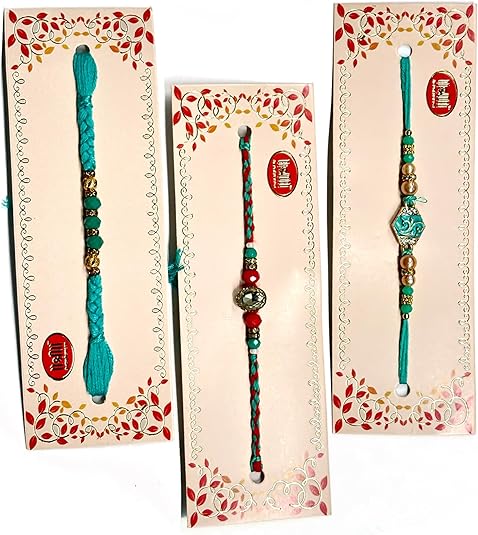 Rakhi 3 Set for Brother | 2.0 Inches Cotton Rakhi for Brother | Multi Color Beads Rakhis for Brother | Raksha Bandhan Rakhi Set Gift