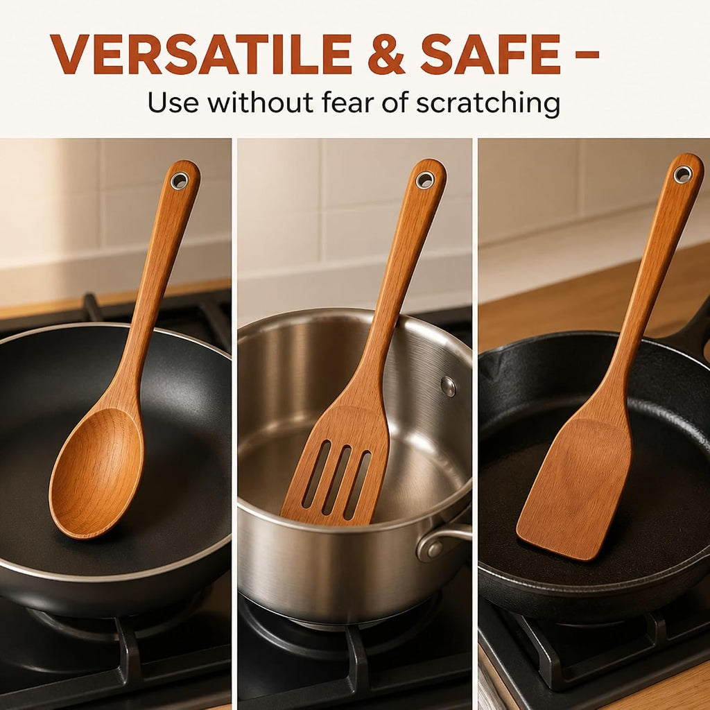 Store Indya 5-Piece Wooden Cooking Utensils Set - Nonstick Pan Spoons Ladle