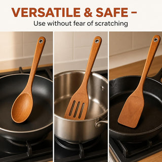 Store Indya 5-Piece Wooden Cooking Utensils Set - Nonstick Pan Spoons Ladle