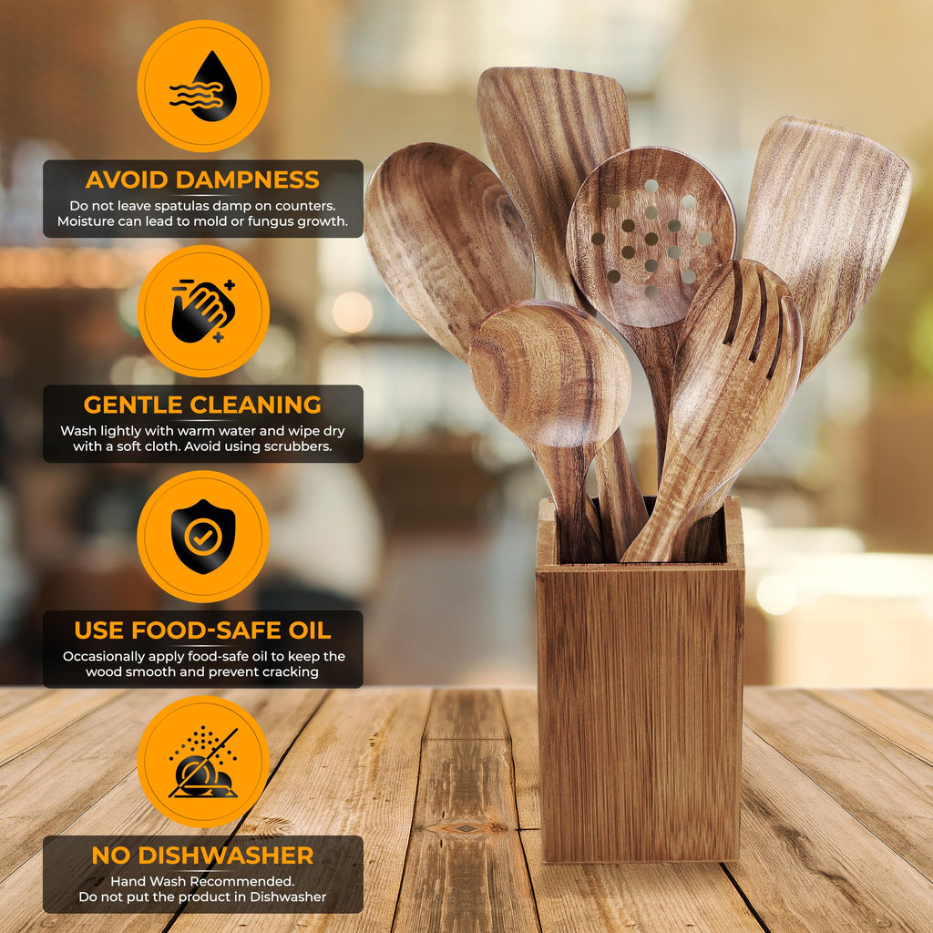 STORE INDYA 8 Piece Wooden Spoons for Cooking,Wood Kitchen Cooking Utensil Set for Nonstick Pans and Cookware | Wooden Utensi