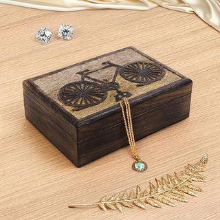 Rustic Wood Bicycle Jewelry Box | Handmade Decorative Storage Chest for Rings, Watches & Trinkets | Unique Vintage Keepsake B