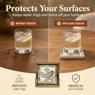 Store Indya Wooden Coasters Set of 4 for Drinks Rustic Finish Water-Absorbent Eco-Friendly Wood Coasters Protects Furniture from Water Stains