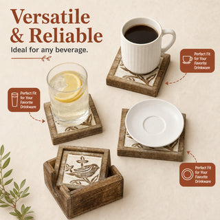 Store Indya Wooden Coasters Set of 4 for Drinks Rustic Finish Water-Absorbent Eco-Friendly Wood Coasters Protects Furniture from Water Stains