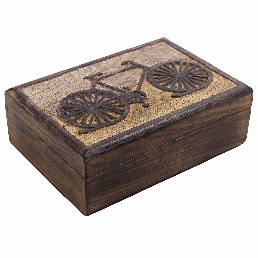 Rustic Wood Bicycle Jewelry Box | Handmade Decorative Storage Chest for Rings, Watches & Trinkets | Unique Vintage Keepsake B