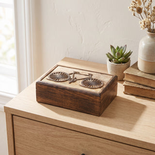 Rustic Wood Bicycle Jewelry Box | Handmade Decorative Storage Chest for Rings, Watches & Trinkets | Unique Vintage Keepsake B